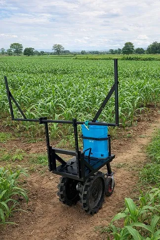 Rear view of Karagre robot with sprayer frame