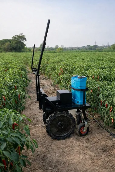 Karagre electric farm robot in a crop row